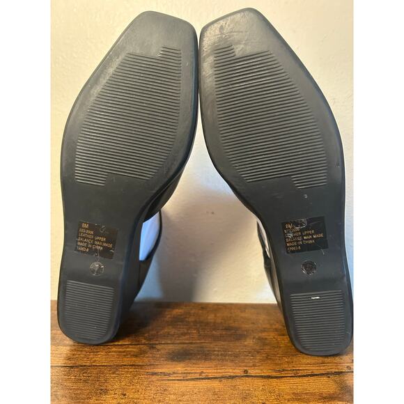 Moda Black Leather Strap Peep Toe Low Wedge Shoes NWT 7M - Picture 6 of 7